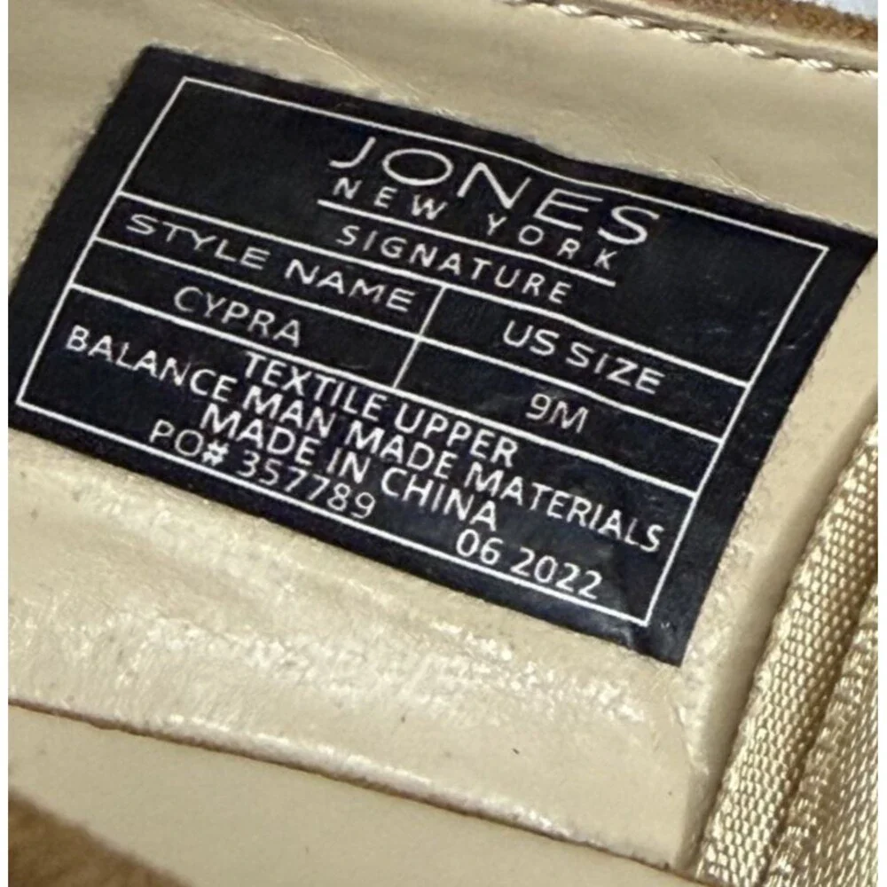 Jones New York Cypra Pump Block Heel Shoe Faux Suede Cognac Tan 9